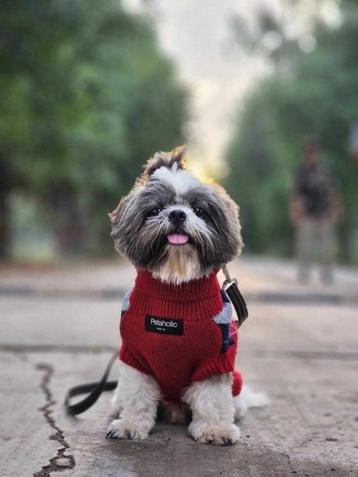 my-steps adorable-shih-tzu-puppy-in-red-sweater-outdoors-34577375